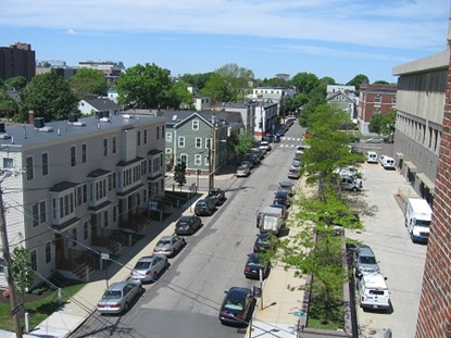 Typical residential street in East Cambridge.