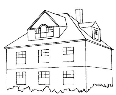 Illustration of a single family house with a dormer, which is a structure that projects from a sloped roof to provide more usable space in a building's attic.