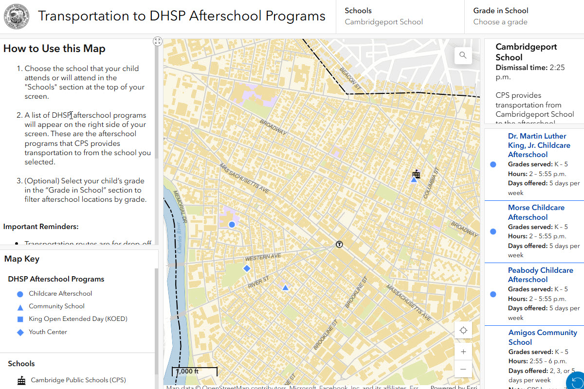 Dashboard showing which afterschool programs CPS provides transportation to