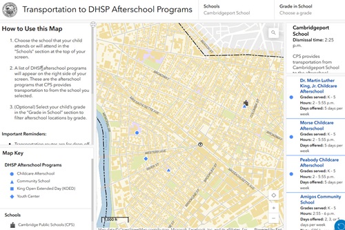 Dashboard showing which afterschool programs CPS provides transportation to