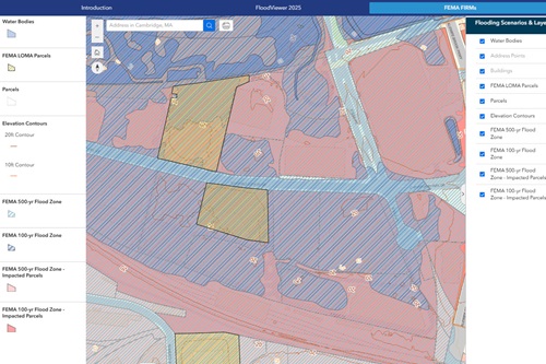Screenshot showing the FEMA Floodplain map with parcels