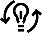 Icon of two arrows circling around a light bulb.