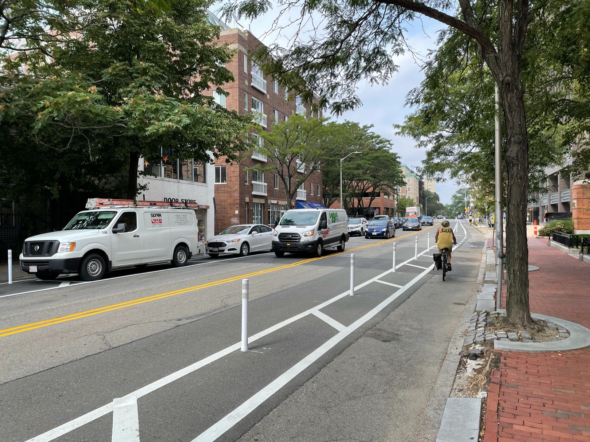 Separated bike lanes near 929 Mass Ave