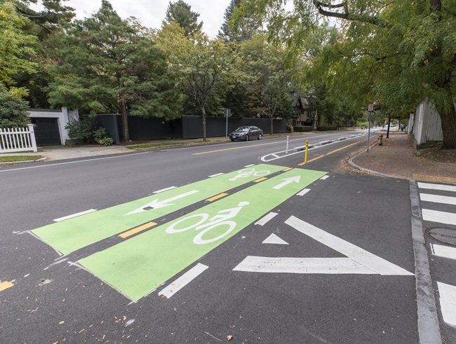 Separated 2 way bike lane at brattle st