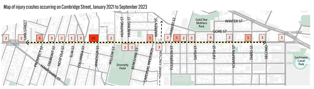 Map of Crashes on Cambridge st