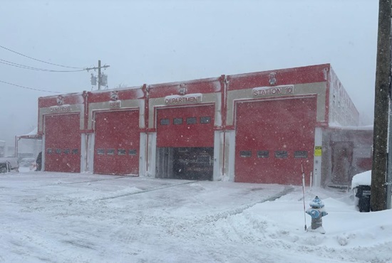 Station 10 on Hovey Av after snow plowing by M4 during the blizzard of Feb 23, 2026