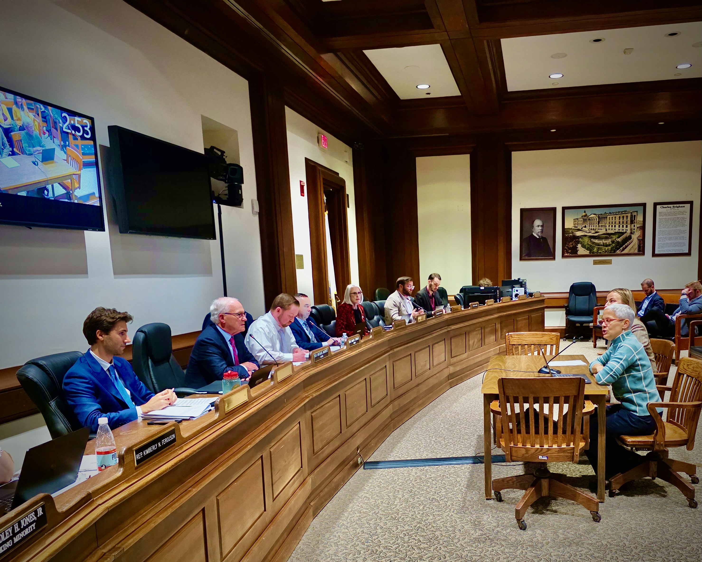 Cambridge Climate Chief Julie Wormser and Energy and Sustainability Project Manager Irina Sidorenko testified before a Massachusetts State House committee on Oct. 9, 2025.
