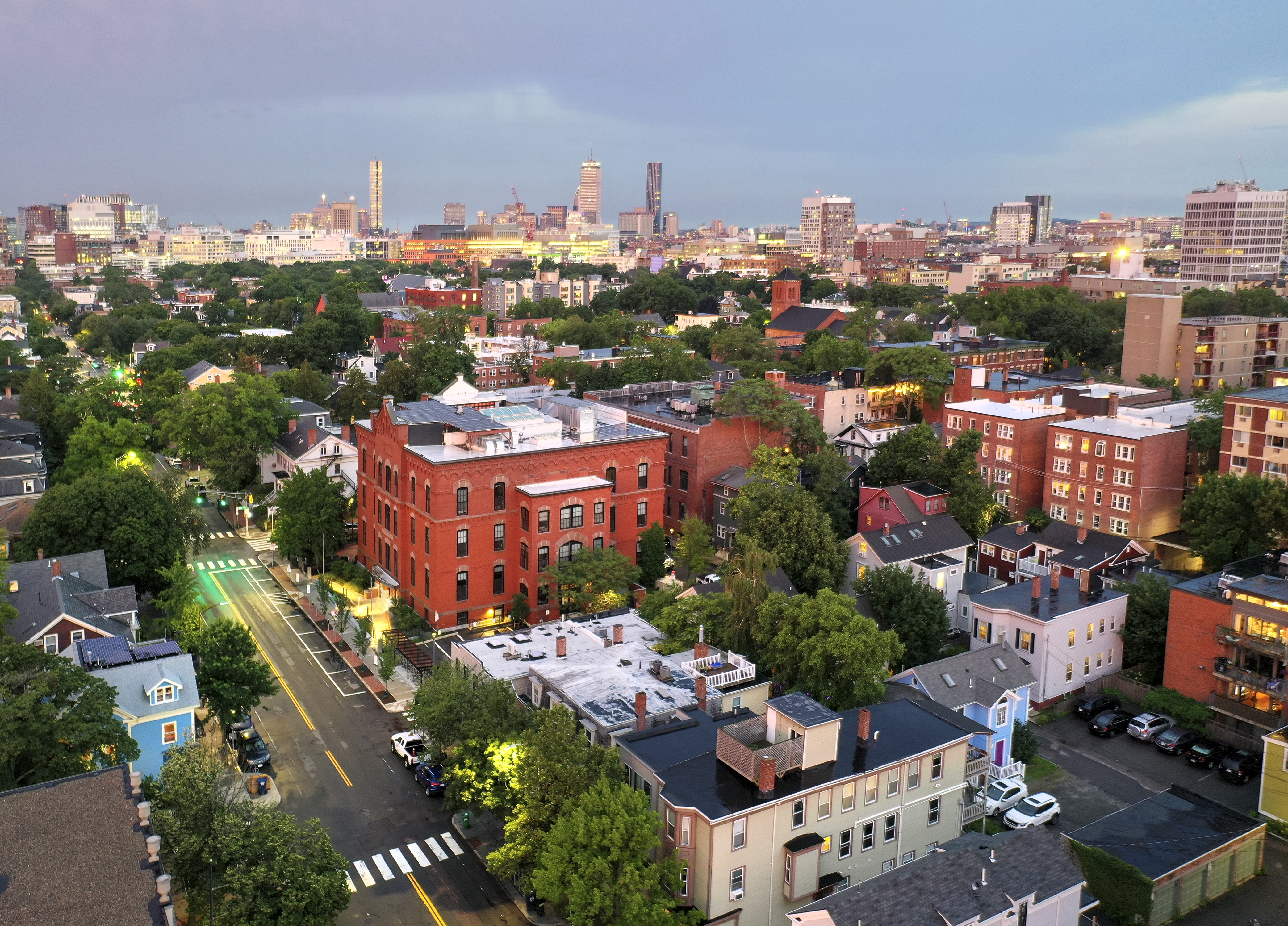 Overhead view of the Cambridge City Hall Annex at 344 Broadway. 