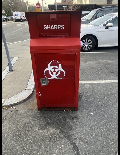 Sharps disposal box on Green Street