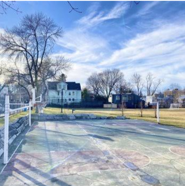 A basketball court in the winter