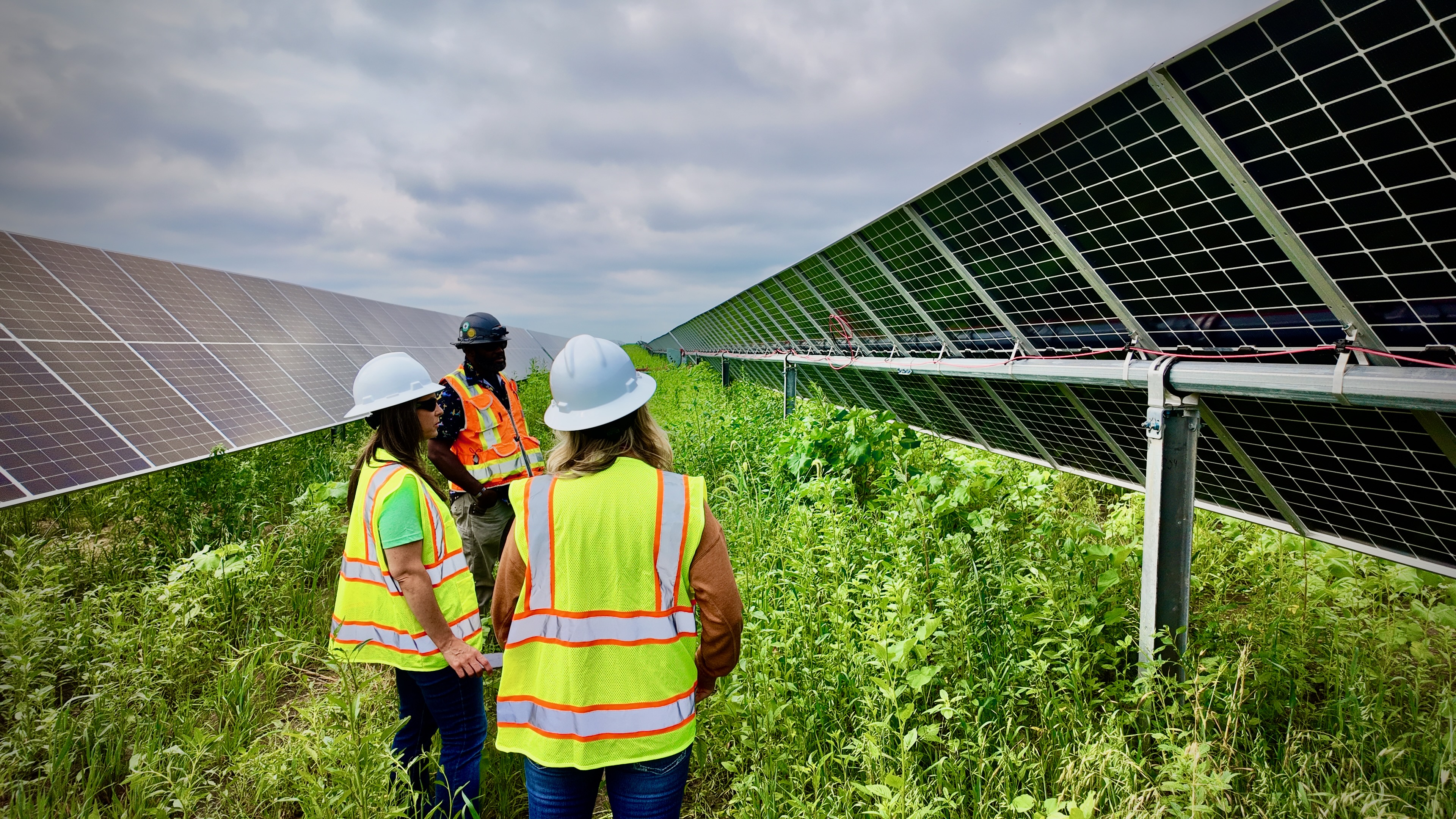 Cambridge Climate Strategy and Implementation Manager Meghan Shaw tours Prairie Solar in Illinois.