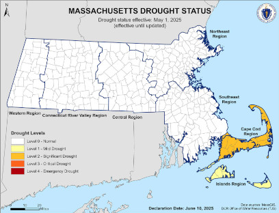 Massachusetts drought status map from June 10, 2025