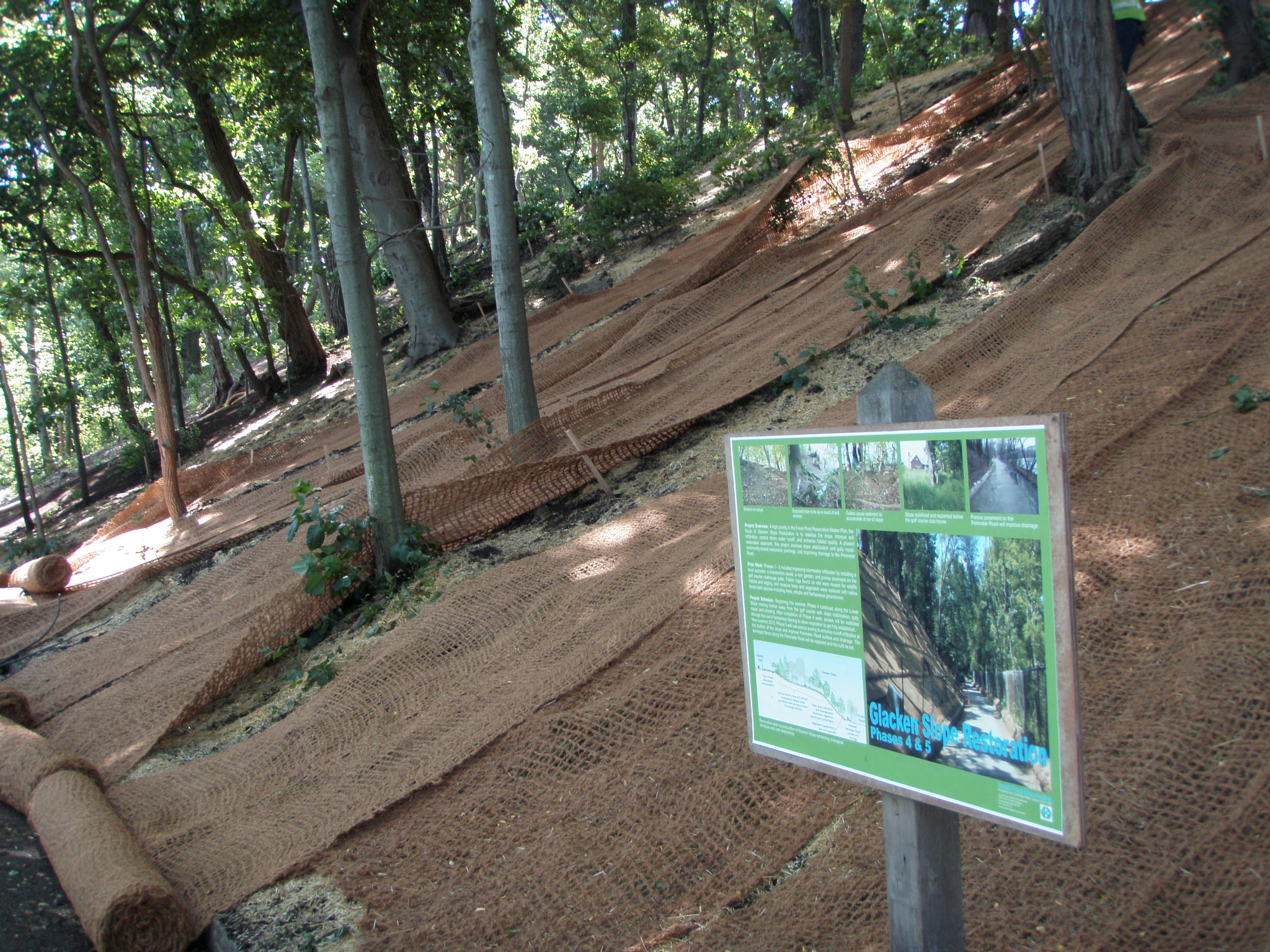 Glacken Slope after stabilization fabric has been placed.