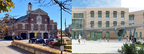 Left: Cambridge Fire Department Headquarters. Right: Design of Tobin Montessori/Vassal Lane School.