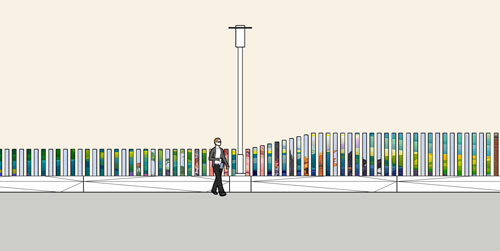 Rendering of lenticular mural on fin fencing on concrete base along Grand Junction Multi-Use Path.  Mural will be visible only from the path side of the fence.