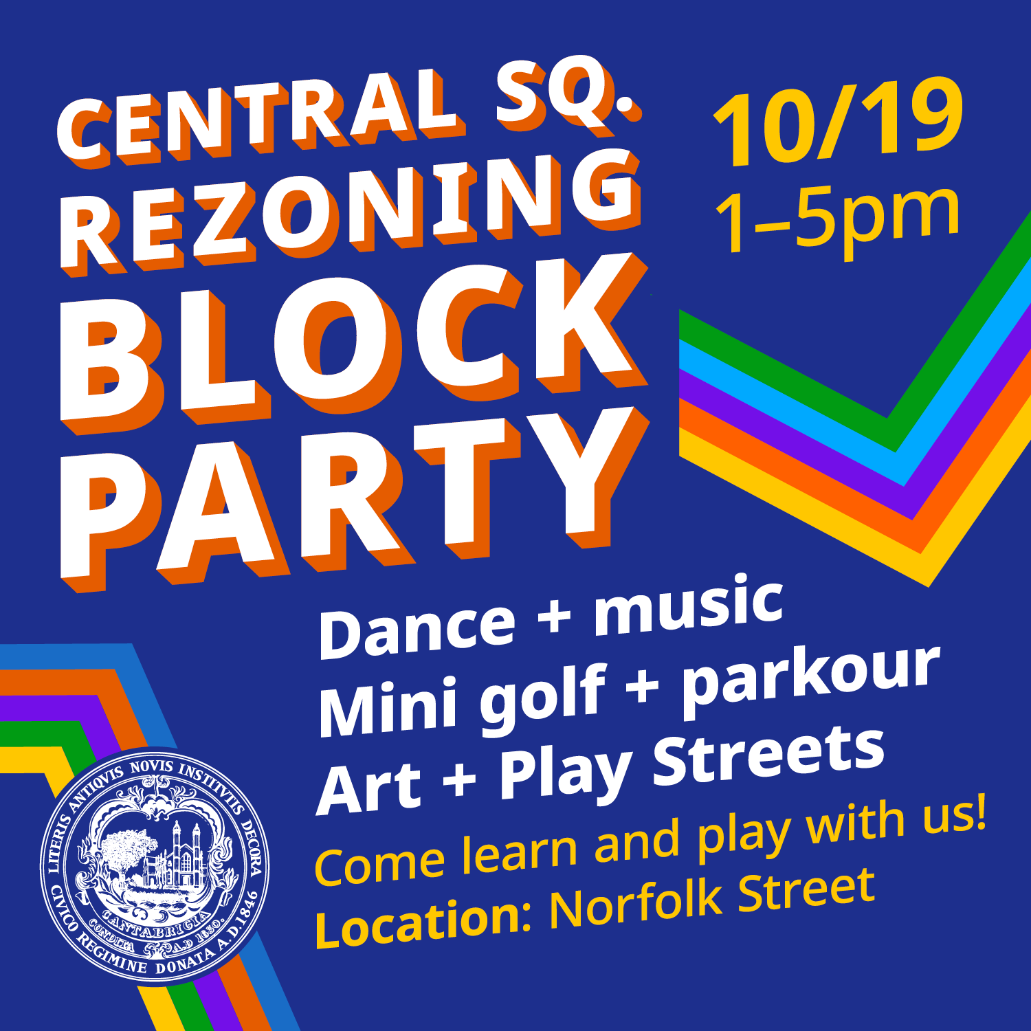 Announcement for Central Square Rezoning Block Party