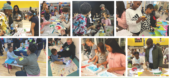 Children in grades K-8 enjoying a variety of STEAM activities