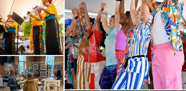 Clockwise from top right: "Your Town" performed at Cambridge Arts River Festival, Cambridge Arts Open Studios, and Veronica Robles Female Mariachi Band performing on the Global Arts Live Stage at the Cambridge Arts River Festival.