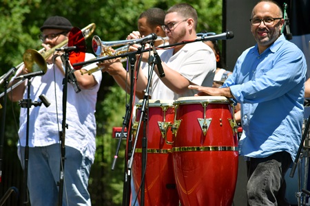 Pura Vida performs on the Western Front Stage presented by Central Square Business Improvement District at 2024 Cambridge Arts River Festival. (Greg Cook photo)
