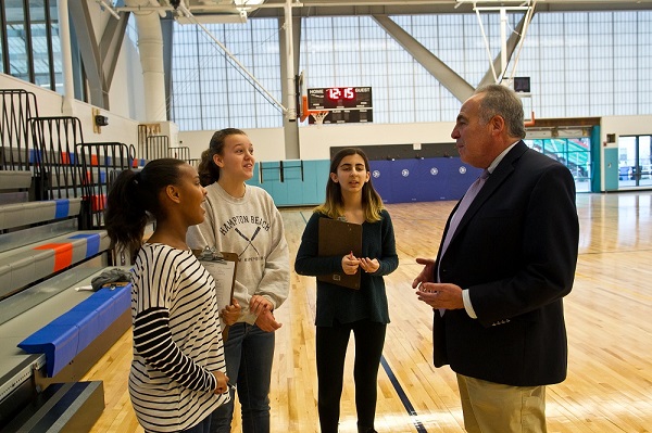 Cambridge Public Schools Superintendent Jeff Young and students at new MLK School.