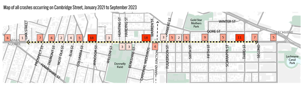 Map of Crashes on Cambridge st