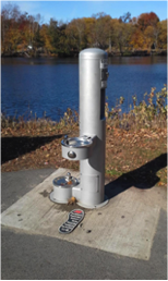 Outdoor water bottle filling station in a park