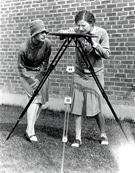 Two women using tripod, Cambridge School of Archtecture, n.d. Photographer unknown. Smith College Archives, Smith College.  Copyright: unknown.